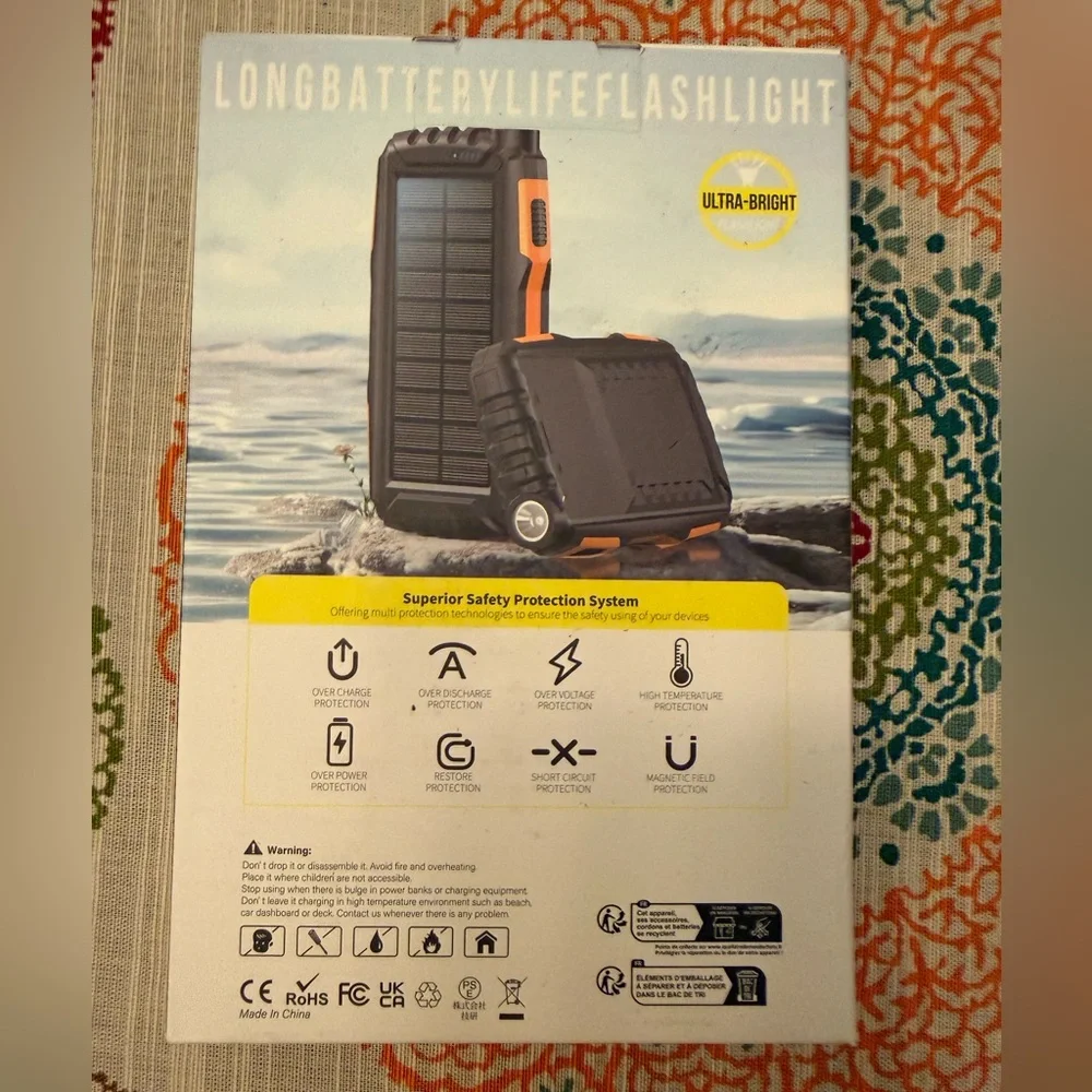 NWT Portable Solar Power Bank -black and orange